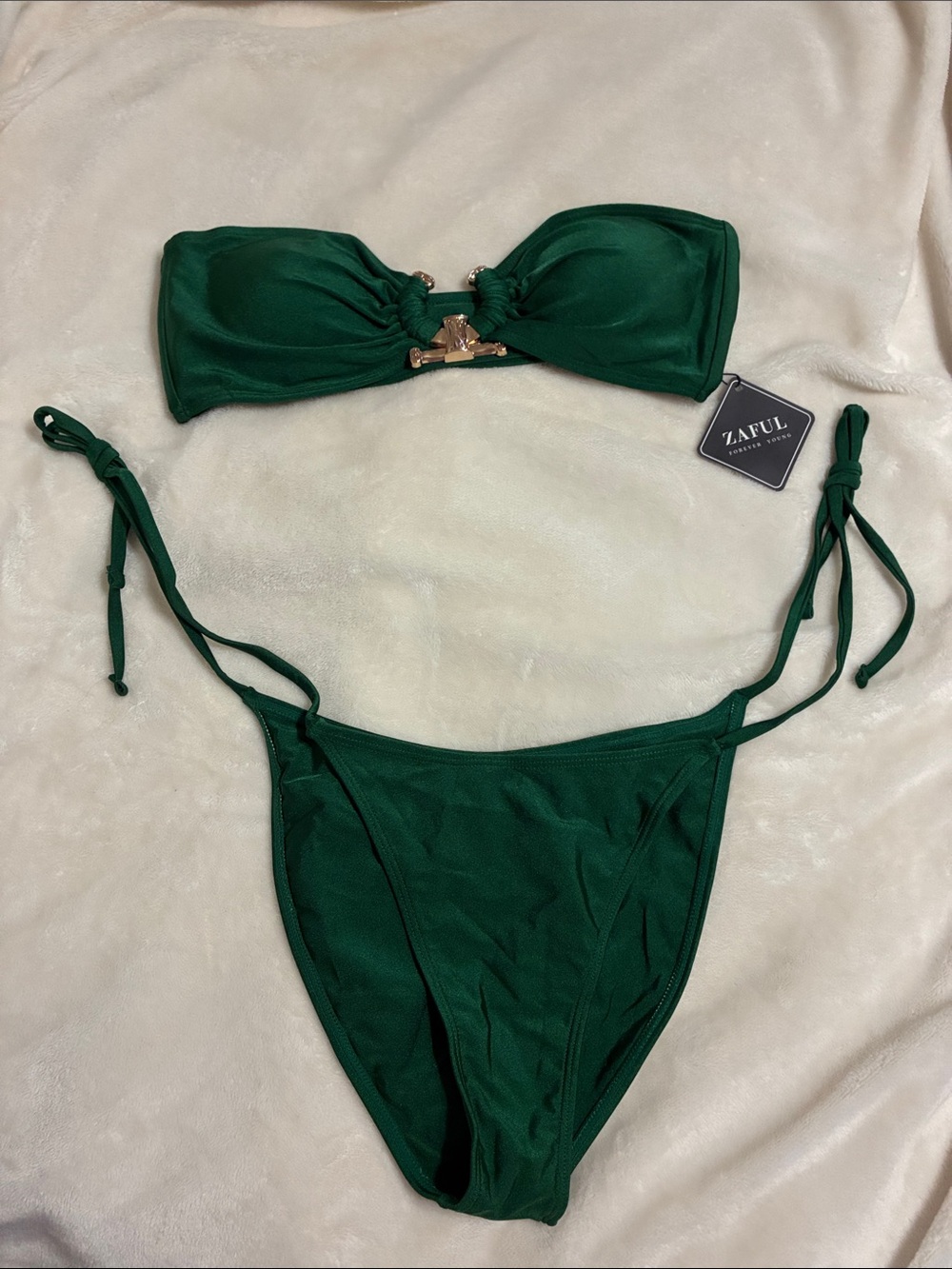 Zaful Dark Green Bandeau Bikini with Gold Accent